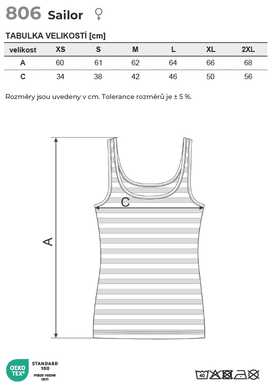 806 Sailor top tílko dámské Tabulka velikostí
